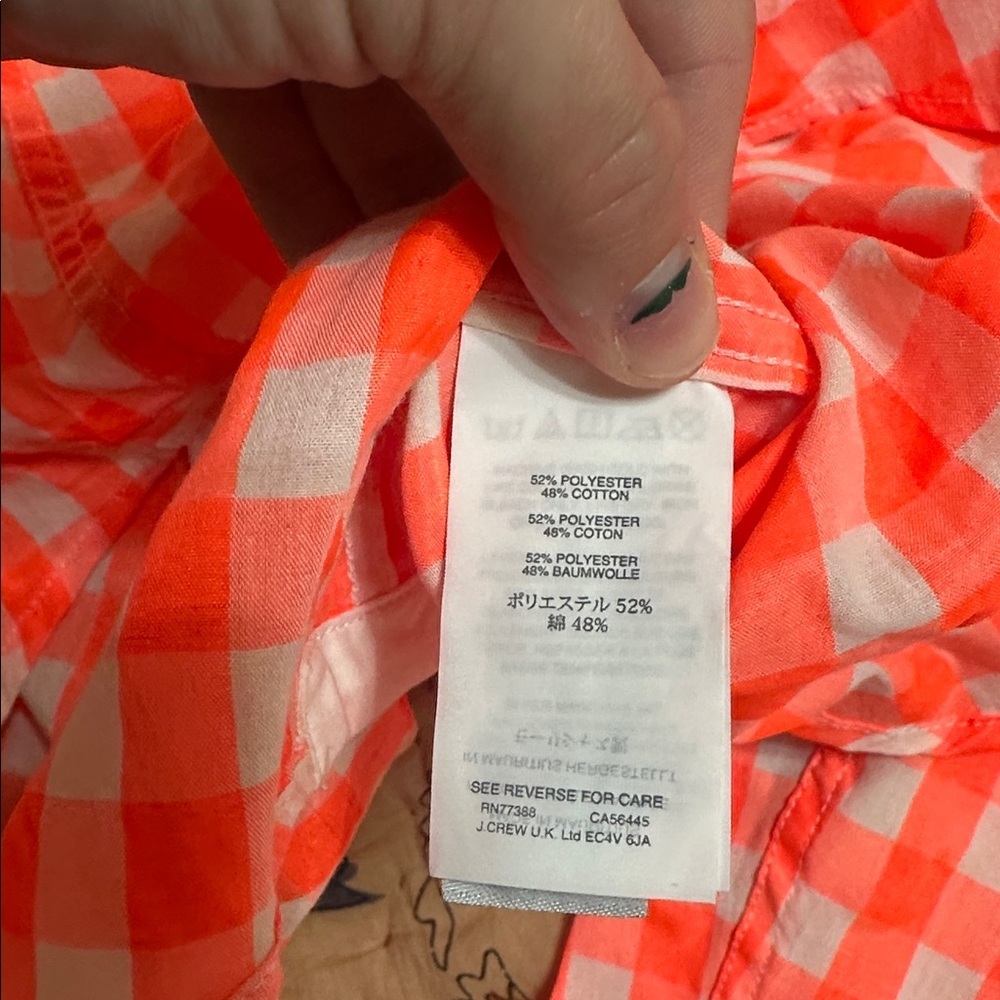 NWT Crewcuts Neon Orange gingham woven button down shirt size 14 - Picture 5 of 5